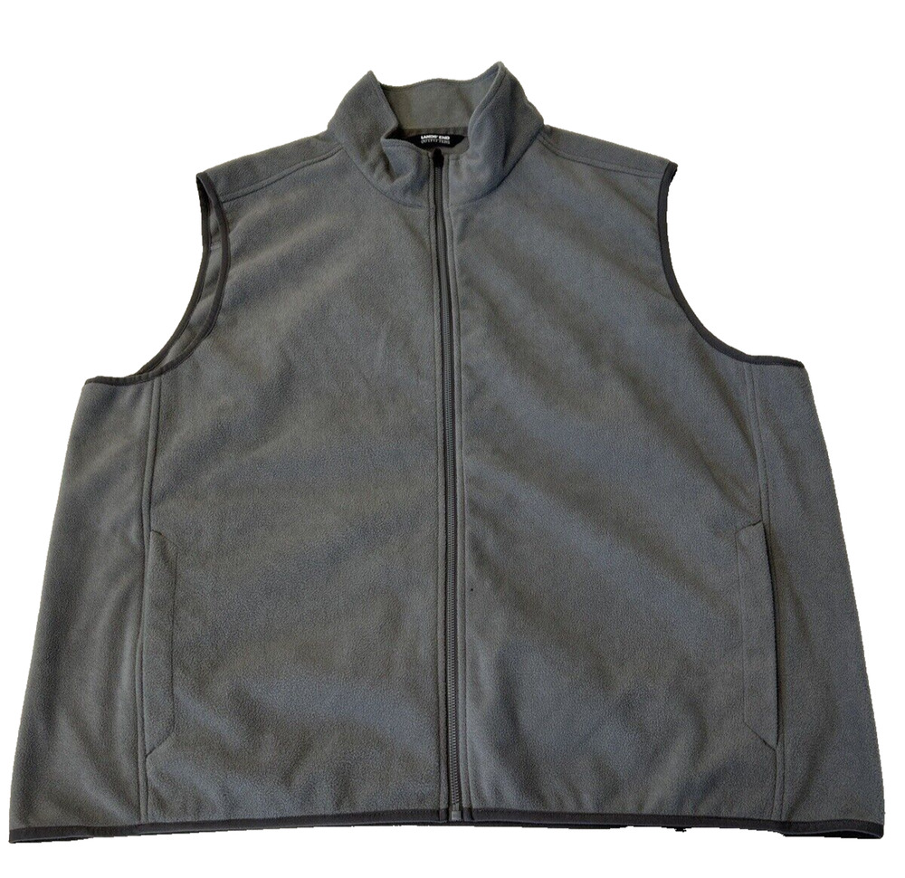 Lands' End‎ Men's Fleece Vest XXL Gray Full Zip Pockets